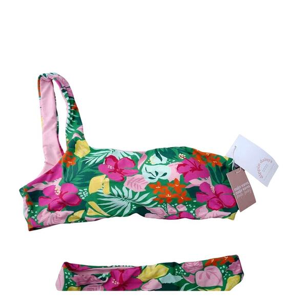 NWT Dippin Daisy’s One Shoulder Tropical Bikini Set High Waist Swimsuit USA Made - Picture 3 of 15